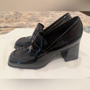 Elegant Black Patent Leather Chunky Block Loafers. BNIB